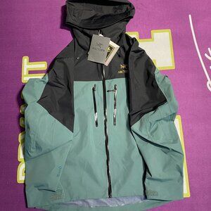 Men's Arcteryx SV7 Black/Green Windproof Waterproof Ski Down Jacket XXL